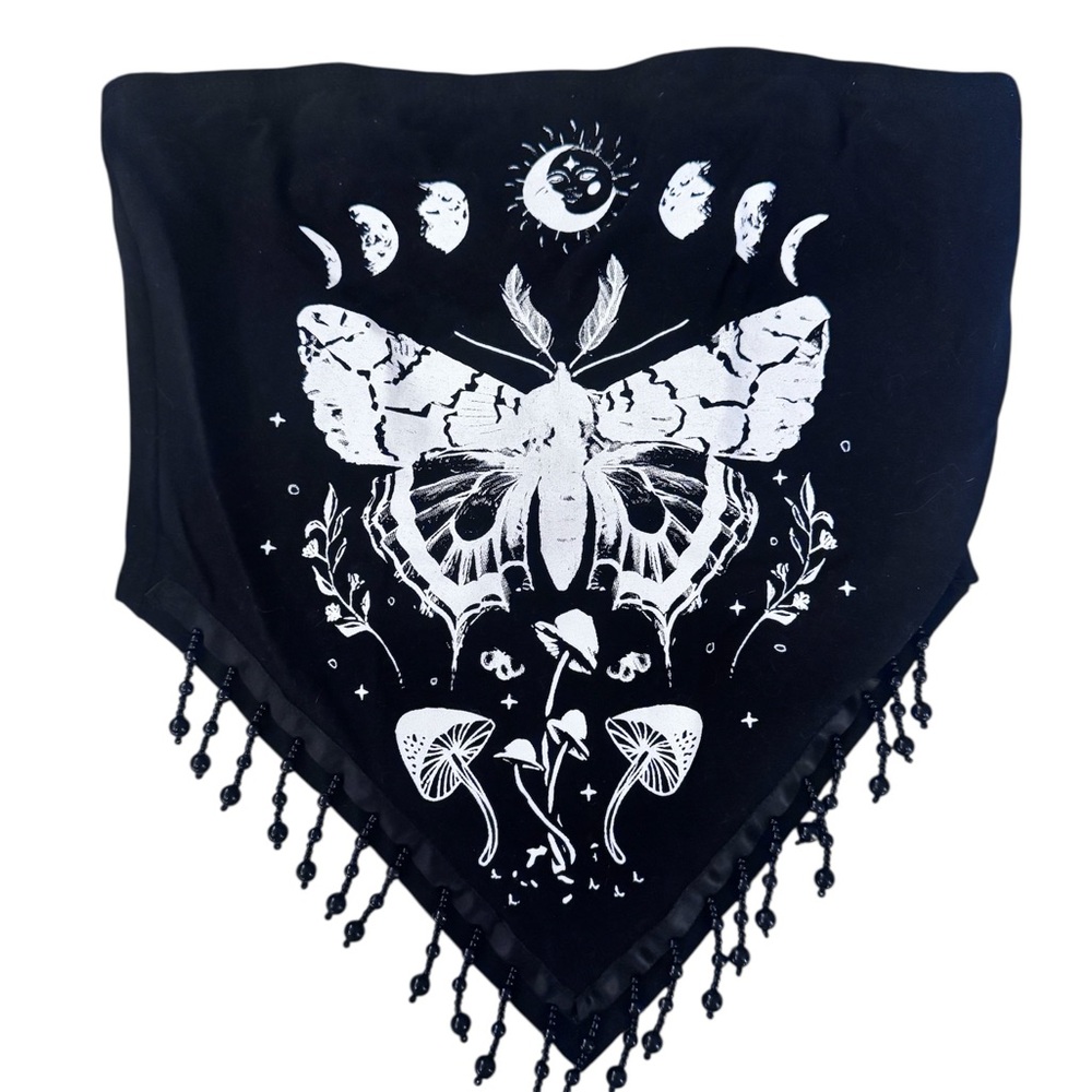 Black amd white strapless mushrooms top with White Moth Design